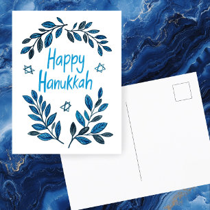 Happy Hanukkah Botanical Watercolor Holiday Postcard