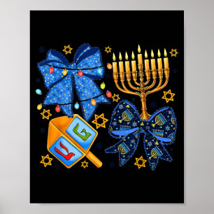 Happy Hanukkah Bow Menorah Dreidel Jewish Women Gi Poster