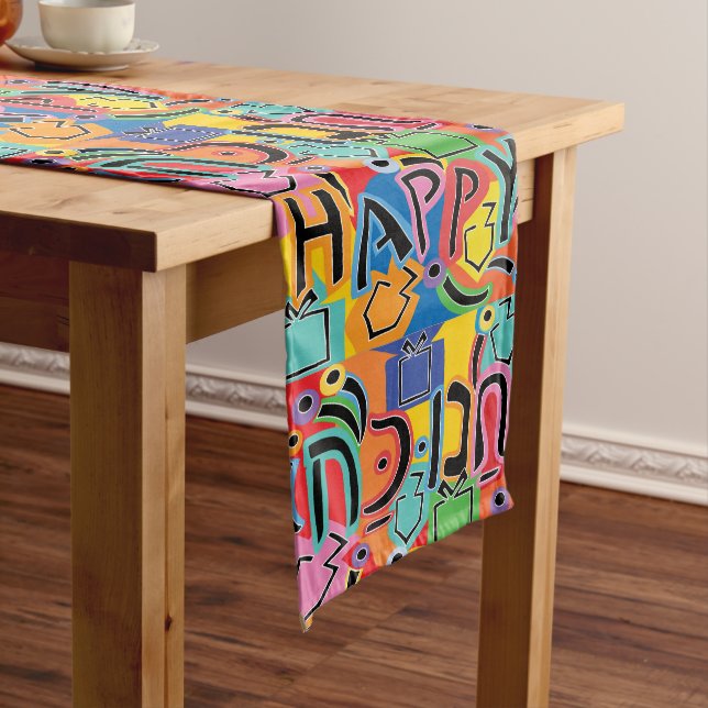 Happy Hanukkah Bright Long Table Runner (In Situ)