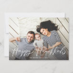 Happy Hanukkah Brush Script Modern Photo Holiday Card<br><div class="desc">This personalized Hanukkah photo card features your photo with modern and bold brush script. The reverse features a brushed dot pattern.</div>
