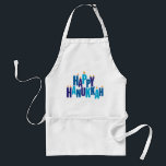 Happy Hanukkah Candles Holiday  Standard Apron<br><div class="desc">Make your Chanukah cooking and baking a little more festive with this apron. The greeting "Happy Hanukkah" is spelled out in blue tonal colours. The stacked letters serve as a menorah with small flames burning on top of nine "candle letters". Available with matching products.</div>