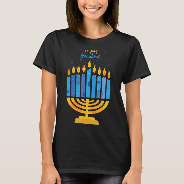Happy Hanukkah Candles Menorah Jewish Hanukkah 202 T-Shirt (Front)