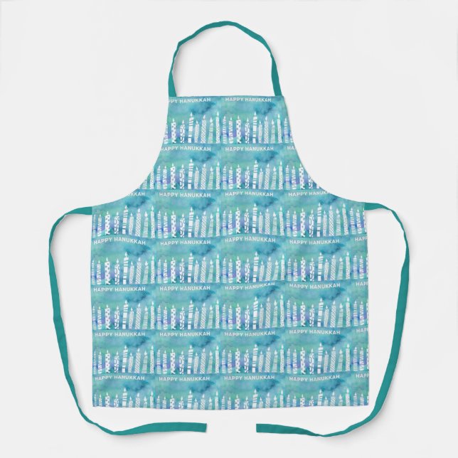 Happy Hanukkah Candles watercolor Apron (Front)