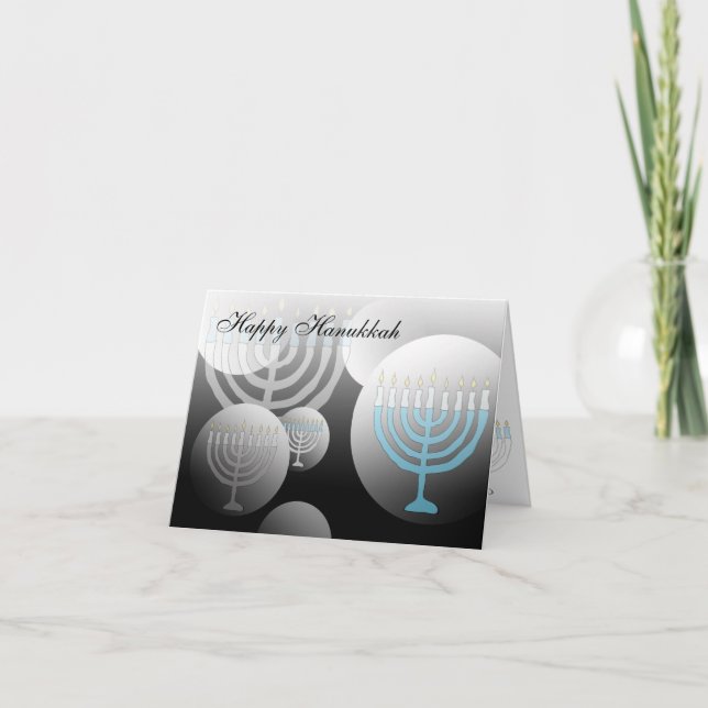 Happy Hanukkah Card Menorah Globe (Front)