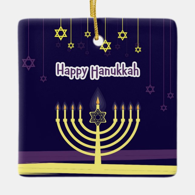 Happy Hanukkah Ceramic Ornament (Front)