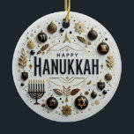 Happy Hanukkah Ceramic Ornament<br><div class="desc">Happy Hanukkah Ceramic Ornament with quote on back
Jewish festival, lasting eight days from the 25th day of Kislev (in December) and commemorating the rededication of the Temple in 165 BC by the Maccabees after its desecration by the Syrians. It is marked by the successive kindling of eight lights.</div>