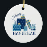 Happy Hanukkah Ceramic Tree Decoration<br><div class="desc">This design is beautiful and bright and fills you to the brim with holiday spirit and is perfect on gifts,  table runners,  kitchen linens,  home decor and on all things Hanukkah!</div>