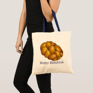Happy Hanukkah Chanukah Challah Bread Holiday Tote Bag