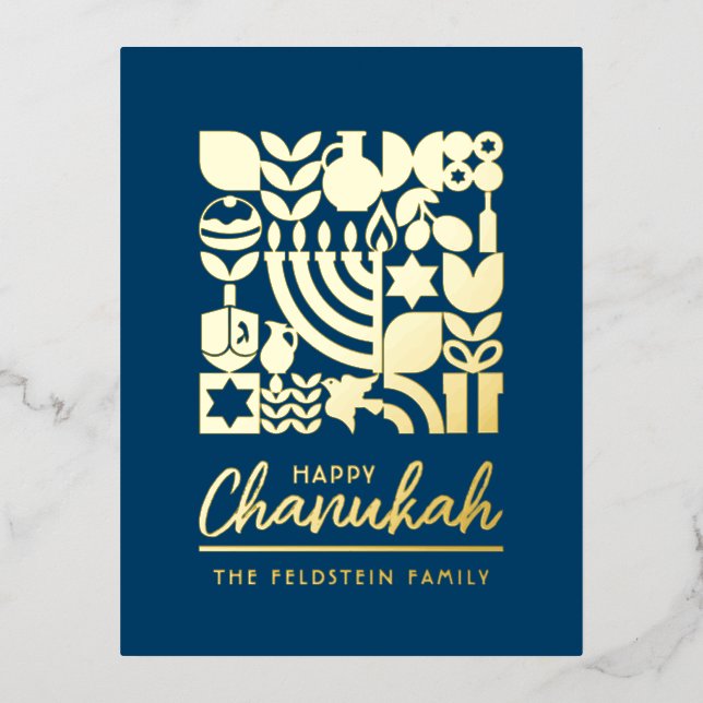 Happy Hanukkah Chanukah Gold Foil Jewish Greeting  Foil Holiday Postcard (Front)