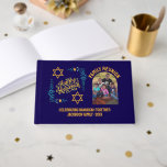 HAPPY HANUKKAH Chanukah Guest Book<br><div class="desc">Stylish HAPPY HANUKKAH Chanukah Guest Book , with CUSTOMIZABLE TEXT AND PHOTO, especially designed with the Star of David, corner embroidery and descriptive typography. The text at the bottom is CUSTOMIZABLE so you can add your personalised message, eg. your name, family name or organisation's name. This Hanukkah Guest Book would...</div>