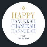 Happy Hanukkah Chanukah Holiday Round Sticker<br><div class="desc">Faux simulated gold foil design is incorporated in this design. Personalise the custom text above. You can find additional coordinating items in our "Happy Hanukkah Chanukah" collection.</div>