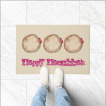 Happy Hanukkah Chanukah Jelly Doughnut Doughnut Fo Doormat<br><div class="desc">Welcome mat features an original marker illustration of a jelly doughnut,  with HAPPY HANUKKAH in a fun font. Perfect for Hanukkah holiday decorating! 

This design is also available on other products. Don't see what you're looking for? Need help with customisation? Contact Rebecca to have something designed just for you.</div>