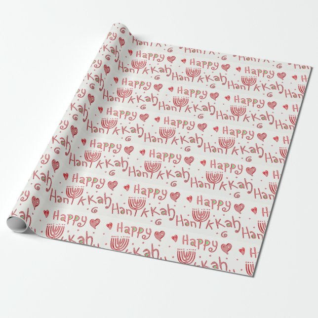 Happy Hanukkah Chanukah Menorah Wrapping Paper (Unrolled)