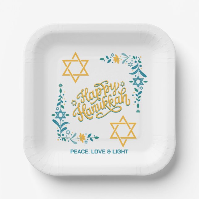 HAPPY HANUKKAH Chanukah Paper Plate (Front)