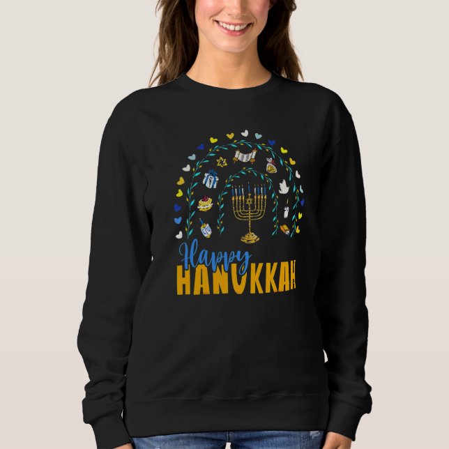 Happy Hanukkah Chanukah Rainbow Menorah Jewish Hol Sweatshirt (Front)