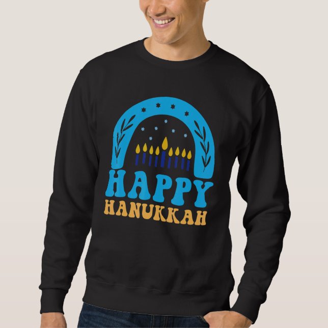 Happy Hanukkah Chanukah Rainbow Menorah Jewish Hol Sweatshirt (Front)