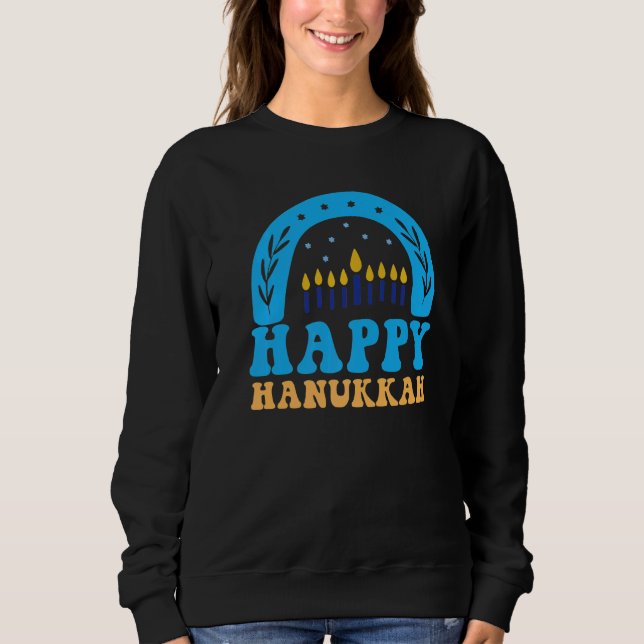 Happy Hanukkah Chanukah Rainbow Menorah Jewish Hol Sweatshirt (Front)