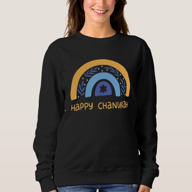 Happy Hanukkah Chanukah Rainbow Menorah Jewish Hol Sweatshirt (Front)