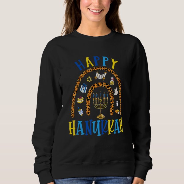 Happy Hanukkah Chanukah Rainbow Menorah Jewish Hol Sweatshirt (Front)