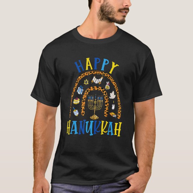 Happy Hanukkah Chanukah Rainbow Menorah Jewish Hol T-Shirt (Front)