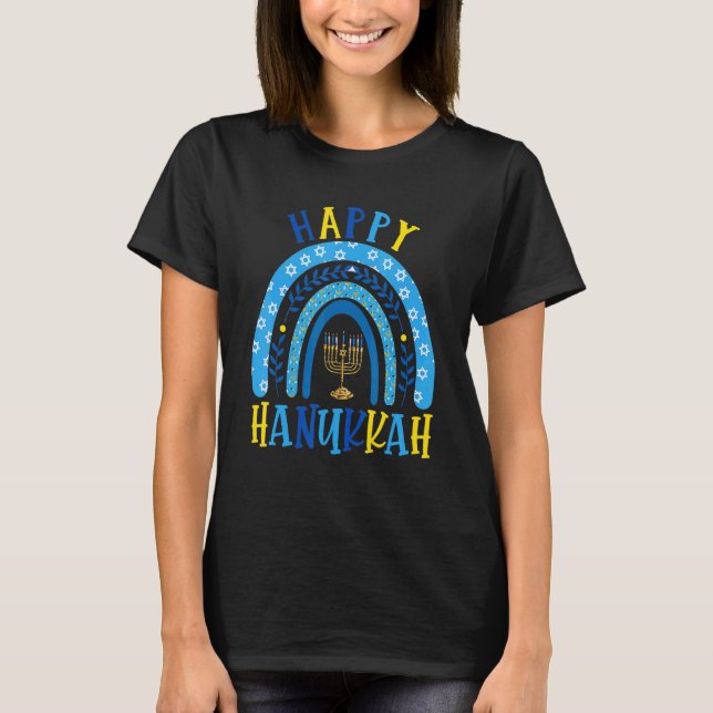 Happy Hanukkah Chanukah Rainbow Menorah Jewish Hol T-Shirt (Front)