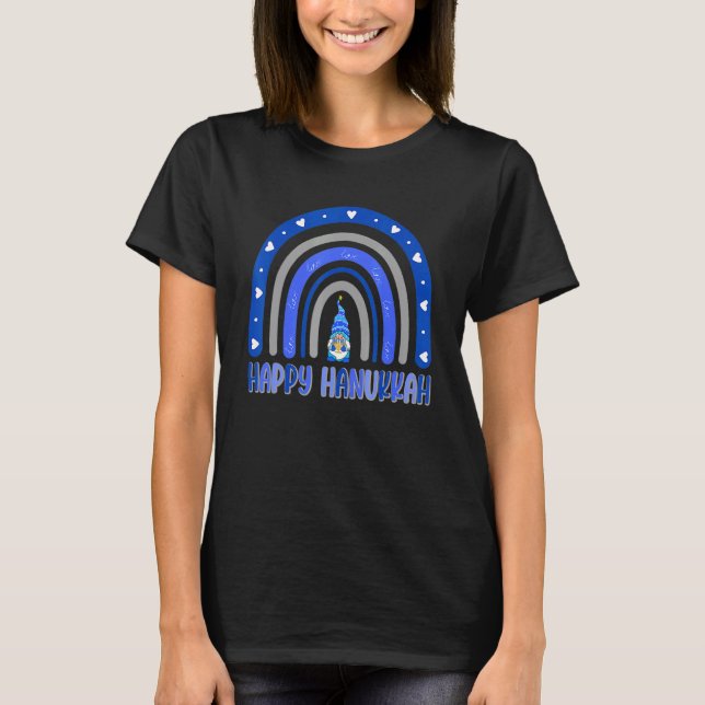 Happy Hanukkah Chanukah Rainbow Menorah Jewish Hol T-Shirt (Front)