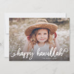 Happy Hanukkah Chic Script Typography Photo Holiday Card<br><div class="desc">This personalized Hanukkah photo card features your photo with modern and bold brush script. The reverse features a brushed dot pattern.</div>