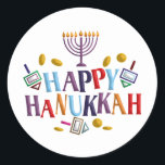 Happy Hanukkah Classic Round Sticker<br><div class="desc">Customise it with your own design,  or any of ours.</div>