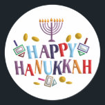 Happy Hanukkah Classic Round Sticker<br><div class="desc">Customise it with your own design,  or any of ours.</div>