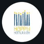 Happy Hanukkah Classic Round Sticker<br><div class="desc">These Hanukkah candles will make your decor perfect.  Perfect on towels or placemats.</div>