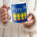 Happy Hanukkah Coffee Mug<br><div class="desc">Symbolise the Miracle of Hanukkah: Our design showcases the nine candles, symbolising the miracle of Hanukkah. The bright flames set against the deep royal blue are a visual representation of the joy and light this holiday brings. Eight candles symbolise the number of days that the Temple lantern blazed; the ninth,...</div>