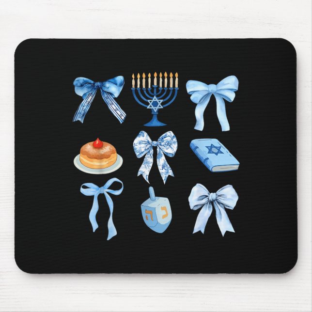 Happy Hanukkah Coquette Bow Chanukah Jewish Women  Mouse Pad (Front)