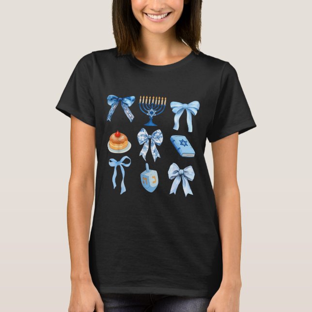Happy Hanukkah Coquette Bow Chanukah Jewish Women  T-Shirt (Front)