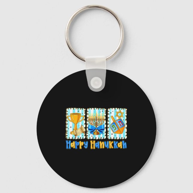 Happy Hanukkah Coquette Menorah Dreidel Chanukah G Key Ring (Front)
