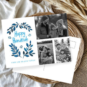 Happy Hanukkah CUSTOM 3 PHOTOS Holiday Postcard