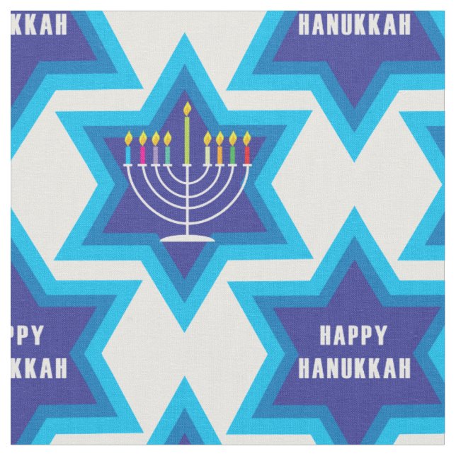Happy Hanukkah custom background and tile Fabric (Close Up)