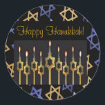Happy Hanukkah! Custom Large Sticker Template<br><div class="desc">Happy Hanukkah! Personalise this custom beautiful sticker available in two sizes. Add graphic impact to your greeting card, Hanukkah card or for a holiday party invitation. Add your own personalised messages. Complete a coordinated elegant set: In our store zazzle.com/celebrationsevents* see matching Invitations, Announcements, Greeting Cards, PostCards, Postage Stamps, Apparel, Gifts...</div>