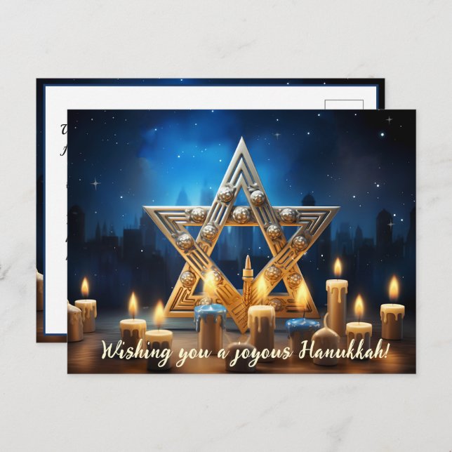 🕎 Happy Hanukkah, custom name and text Holiday Postcard (Front/Back)