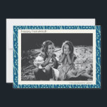 Happy Hanukkah Custom Photo Blue Floral Boho Holiday Card<br><div class="desc">Boho botanical flowers pattern in teal blue and white for Hanukkah,  personalised with your name and photo.</div>