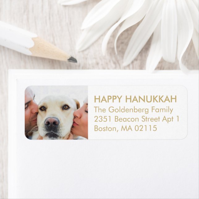 Happy Hanukkah custom photo gold white (Insitu)