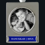 Happy Hanukkah. Custom Photo Hanukkah  Silver Plated Banner Ornament<br><div class="desc">Happy Hanukkah Gift Ornaments with personalised photo and text. Matching cards,  party invitations and gifts available in the Jewish Holidays / Hanukkah Category of our store.</div>