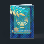 Happy Hanukkah. Customisable Greeting Cards<br><div class="desc">Happy Hanukkah! / Happy Chanukah! Star of David,  Menorah and Olive Branches Design Customisable Hanukkah Greeting Cards with personalised name and greeting. Matching cards and gifts available in the Jewish Holidays / Hanukkah Category of our store.</div>