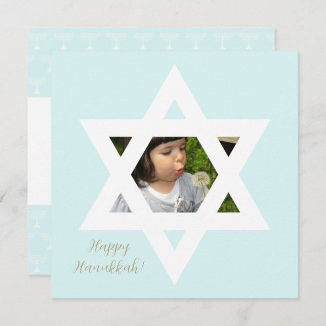Happy Hanukkah Cute Blue One Photo Card (Front/Back)