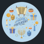 Happy Hanukkah Cute Classic Round Sticker<br><div class="desc">Happy Hanukkah Cute Classic Round Sticker</div>