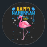 Happy Hanukkah Cute Flamingo Menorah Jewish Proud Classic Round Sticker<br><div class="desc">Happy Hanukkah Cute Flamingo Menorah Jewish Proud</div>