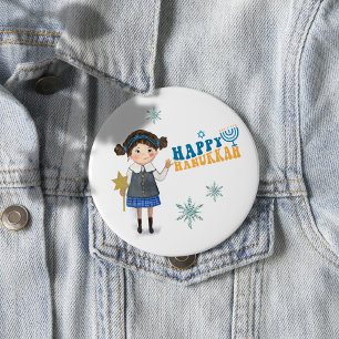 Happy Hanukkah Cute Jewish Girl 10 Cm Round Badge