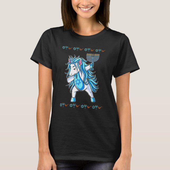 Happy Hanukkah Dabbing Jewish Unicorn Kids Girls C T-Shirt (Front)