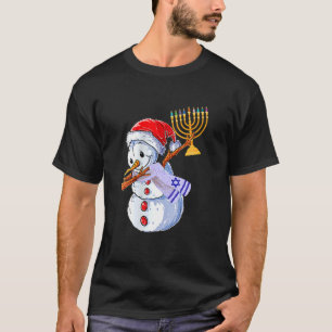 Happy Hanukkah Dabbing Snowman Santa Christmas T-Shirt