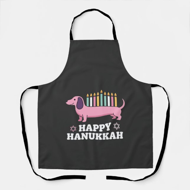 Happy Hanukkah Dachshund Dog Apron (Front)