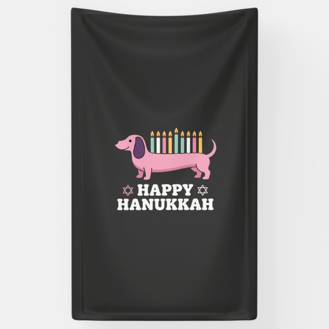 Happy Hanukkah Dachshund Dog Banner (Vertical)